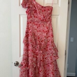 Astr One-Shoulder Floral Dress in Pink